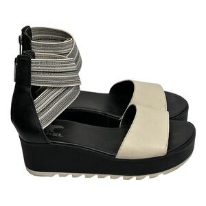 Sorel Sandals Women's 8 Cameron Platform Wedge Ankle Strap White Leather